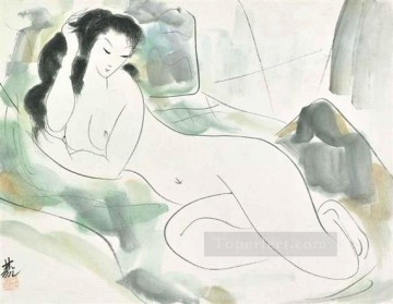 Lin Fengmian Painting - tinta china antigua desnuda reclinada